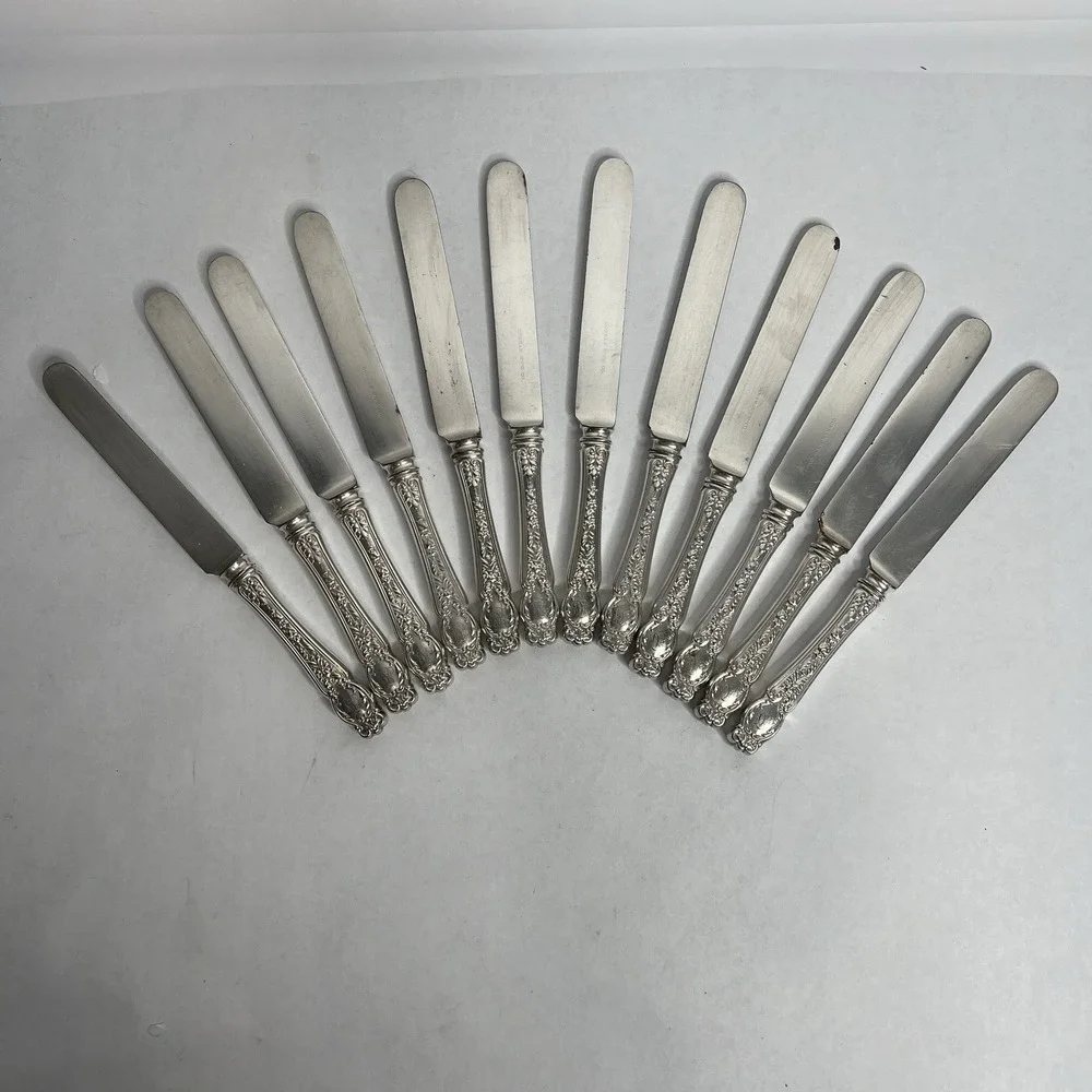Gorham 1895 Silver Silverplate Carolina Hollow Blunt Knife Set 12 HTF RARE